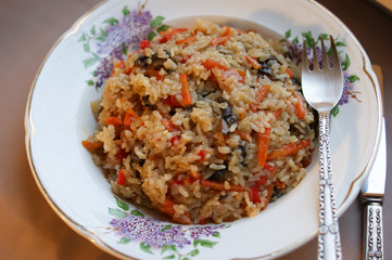 risotto with vegetables and mushrooms