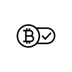 Bitcoin accepted vector icon in linear, outline icon isolated on white background
