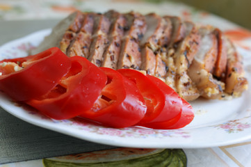 sliced ​​baked pork knuckle