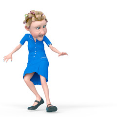 grandma nurse cartoon looking down and scared in white background