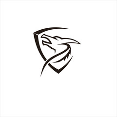 Vector Dragon in shield emblem concept logo design template illustration eps 10