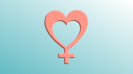 Beautiful festive red love joyful female symbol in the form of a heart for a greeting card to the day of all lovers, Valentine's Day on a blue background