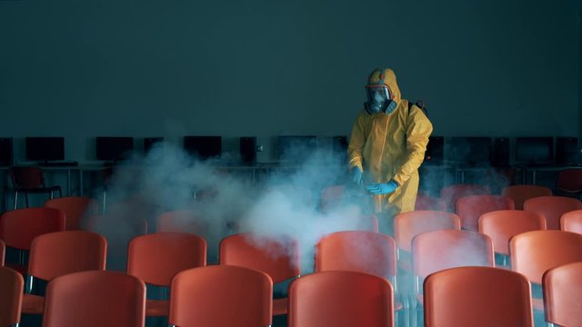 Sanitation expert is fumigating quantorium hall