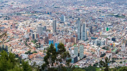 Panoramic view of the city of Bogota from the lookout of the Monserrate mountain in Colombia