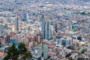 Naklejka premium Panoramic view of the city of Bogota from the lookout of the Monserrate mountain in Colombia