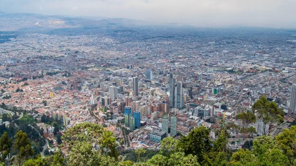 Fototapeta na wymiar Panoramic view of the city of Bogota from the lookout of the Monserrate mountain in Colombia