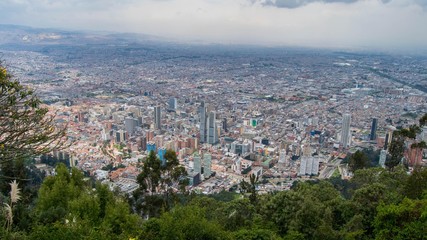 Panoramic view of the city of Bogota from the lookout of the Monserrate mountain in Colombia