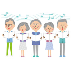 ポップなシニアの男女 合唱