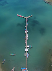view of the pier with boats in Thailand on the island of Ko Chang aerial Photography.
