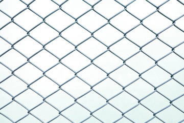 Stainless still Wire mesh rhombus form on white background. Still wire mesh fence.