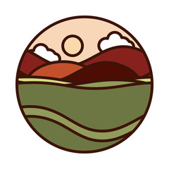 landscape nature sun sky hills field panoramic line and fill icon