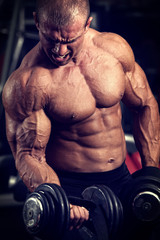 Fototapeta na wymiar Bodybuilding Workout at the Gym. Bodybuilder Lifting Weights