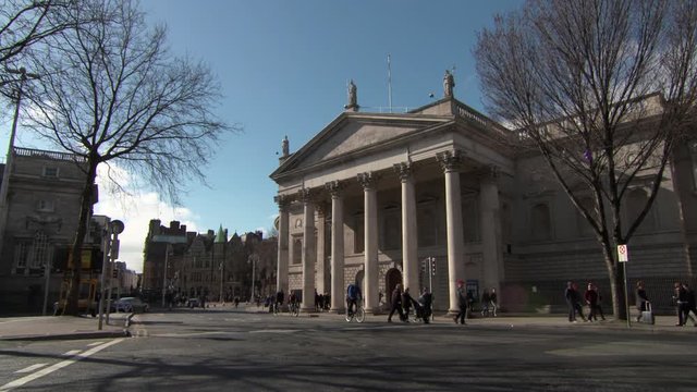 Wide Angle: People Walking Past the General Post Office on O'Connell Street in Dublin, Ireland