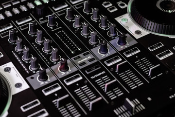 Fototapeta premium Close Up of an analog Music Mixer in black & white