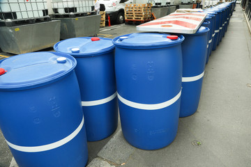Chemical Plant, Plastic Storage Drums blue item