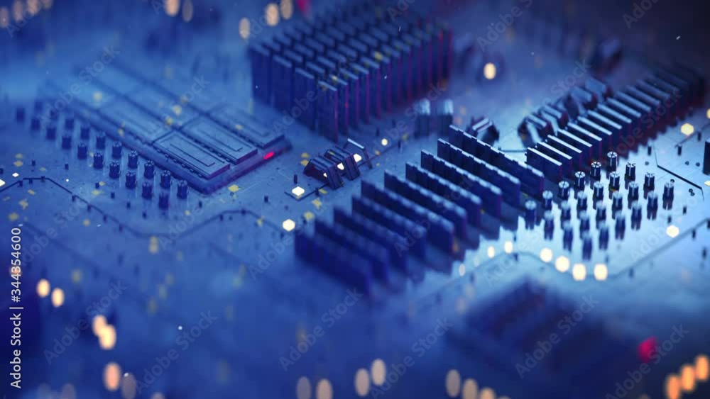 Aufkleber blue printed circuit board. abstract modern technology design. seamless loop 3d render animation