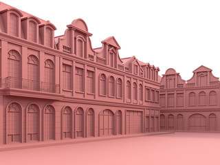 Fototapeta premium Classical style townhouse with coral pink color 3d render.The building has variety forms. There is a courtyard in front of the building.