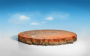 realistic 3D Illustration circle soil ground cross section with earth land, 3D rendering round cutaway terrain floor with rock isolated