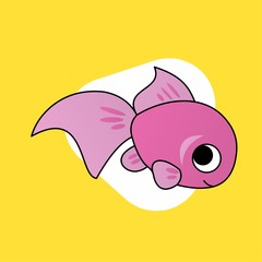 Illustration of Pink Fish Cartoon, Cute Funny Character, Flat Design
