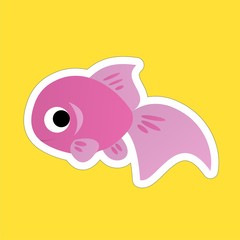 Sticker of Pink Fish Cartoon, Cute Funny Character, Flat Design