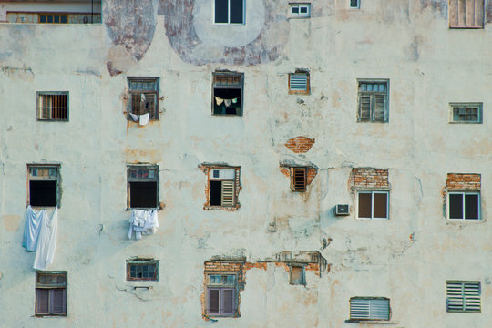 Panoramic view of old windows in Cuba