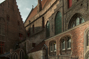 Detail view of gothic constructions with large windows