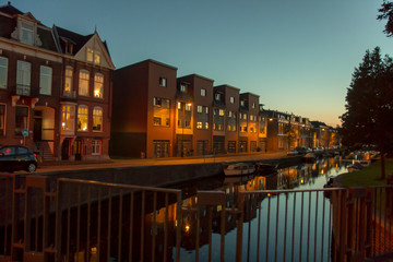 Fototapeta na wymiar Canal night landscape in Amsterdam