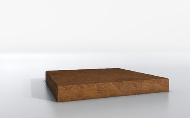 3D Illustration cubical soil land geology cross section, isolated earth mud ecology cut away