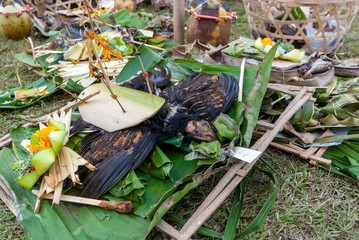 Chicken offerings for the gods in Bali
