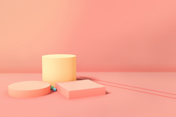 3D podium with pastel color geometric stage, 3D rendering of winner mock up minimal background 