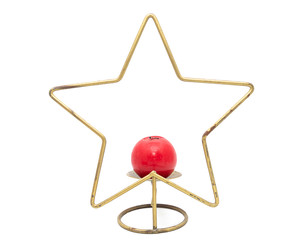 metal star candle holder for Christmas decoration on white background, an old ornamental object with a round candle