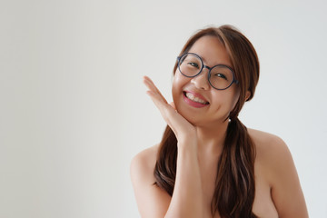 Fototapeta premium charming Asian female with smiling portrait, joyful Chinese girl for happiness lifestyle