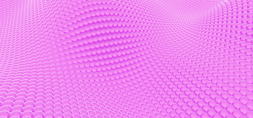 Beautiful flowing colored particles. Abstract wavy shape made of small balls. 3D rendering image.