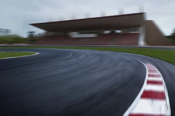 Door stickers F1 empty f1 racing track, speedy motion blur race circuit