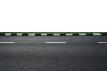 empty speedy asphalt road isolated on white background, highway roadside