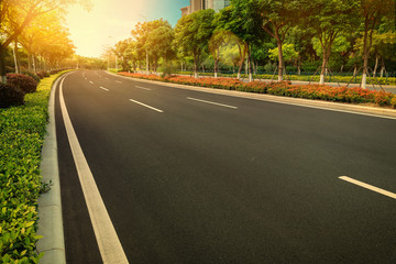 curve asphalt road incolorful morning city