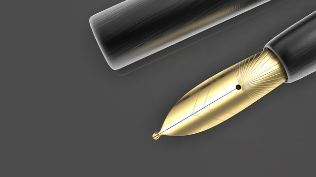 3d rendering of detailed closeup of a pen lying on a paper