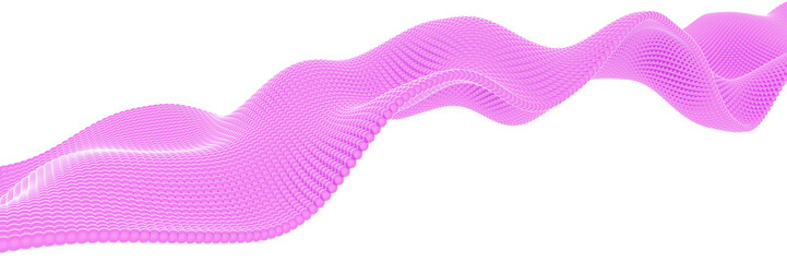 Beautiful flowing colored particles. Abstract wavy shape made of small balls. 3D rendering image. Image isolated on white background.