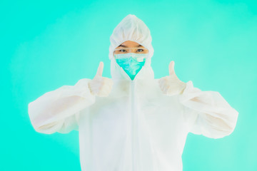 Portrait beautiful young asian doctor woman wear ppe or  personal protective equipment