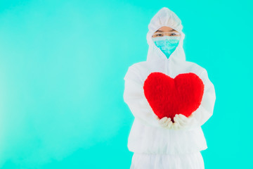 Portrait beautiful young asian doctor woman wear ppe or  personal protective equipment