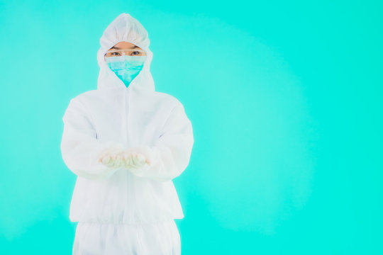 Portrait beautiful young asian doctor woman wear ppe or  personal protective equipment