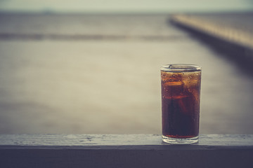 Cola with ice in the glass ready to drink for refresh