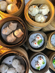 Variety Dim sum or Yumcha food in bamboo steam