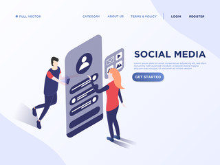 People communication via social media chat. 3d vector isometric illustration