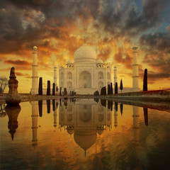 sunset on the Taj mahal mausoleum in the city of agra in the uttar pradesh province in India 