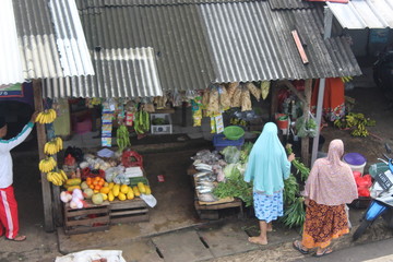 Jakarta, Indonesia 04052020: Traditional market in pandemic Corona virus era