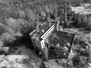 Abandoned industrial complex.Kiev Region (drone image,infrared filter)