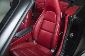 Red leather interior of a modern sport car