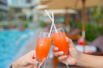 Cocktail party at the pool for celebration meeting