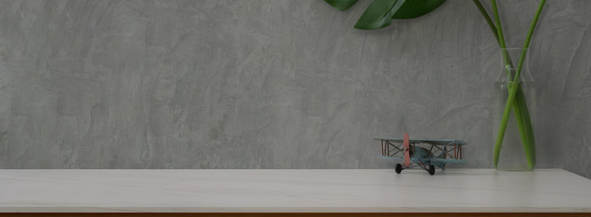 Close up view of home interior design with decorations and copy space